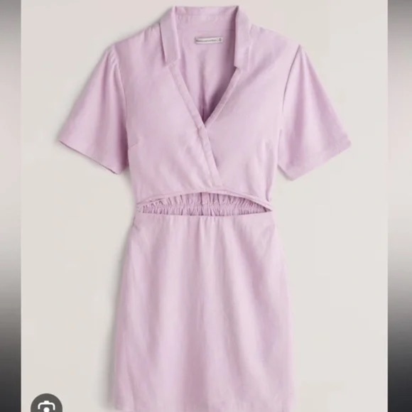 Abercrombie & Fitch Lilac Collared Linen Blend Wrap Mini Dress Size MT - Picture 1 of 6